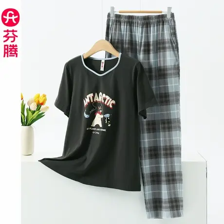 芬腾纯棉睡衣女款夏季短袖薄款2025新款家居服套装大码休闲可外穿图片