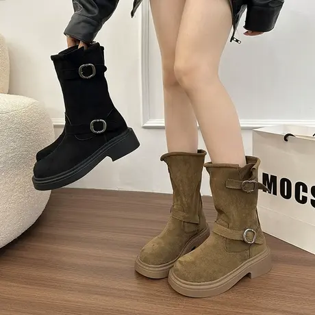 粗跟百搭马丁靴女2025秋季新款配裙子法式气质短筒靴时尚高级靴子图片