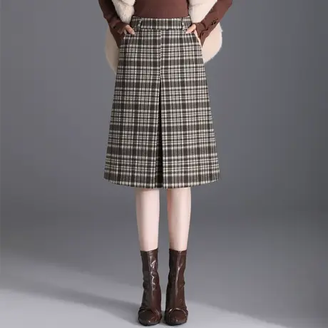 高腰格子A字裙女2023年秋冬新款韩版显瘦小个子中长款洋气半身裙图片
