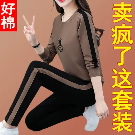 中年女士秋装休闲运动服套装女2023新款大码女装妈妈加肥加大卫衣商品大图