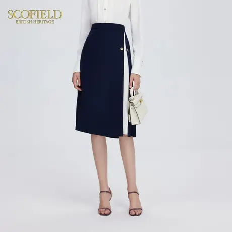 Scofield女装雅致撞色A字半身裙通勤气质半裙夏季开叉撞色设计图片