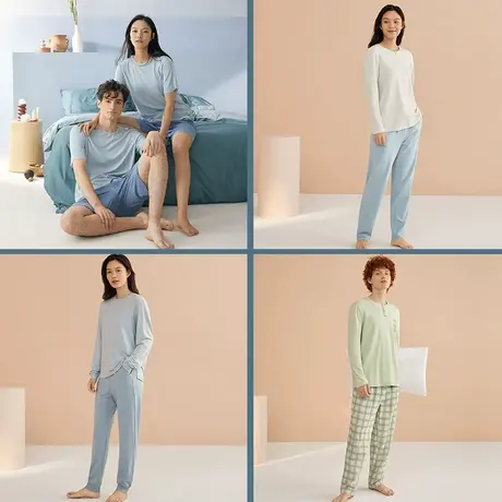 曼妮芬棉质生活亲肤睡衣家居服套装男款女款图片