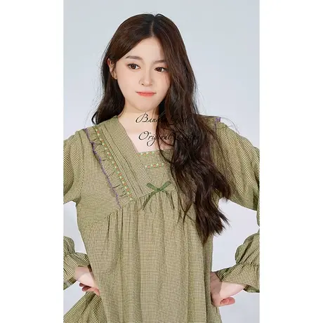 Bananagirl【不易皱】长袖宽松大码格子春秋新款睡衣女款家居服套图片