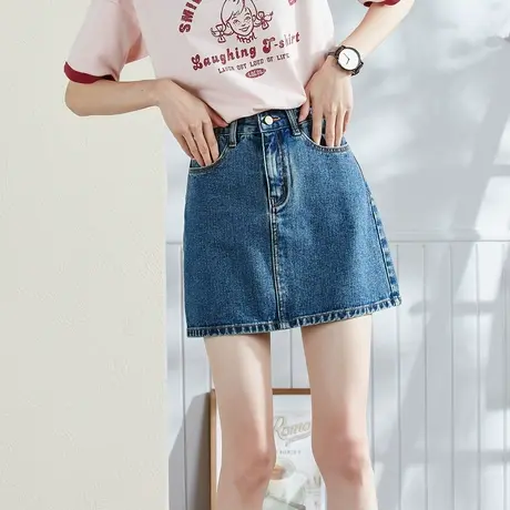 唐狮半身裙女夏春显瘦百搭黑色牛仔短裙复古大码小个子穿搭a字裙图片