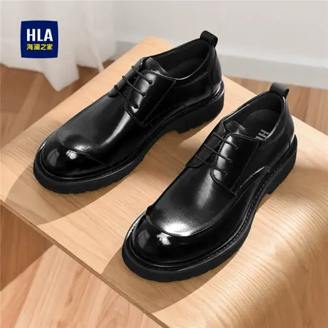 HLA/海澜之家皮鞋男秋季新款英伦商务正装真皮透气大头鞋增高男鞋图片
