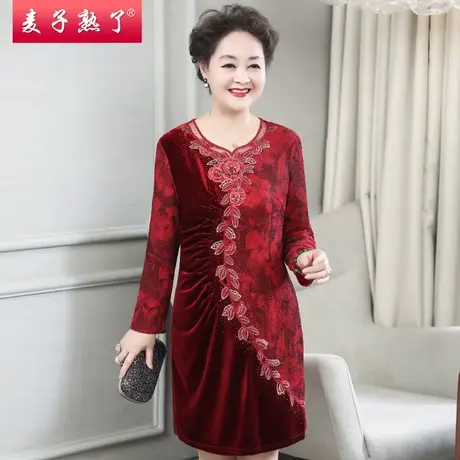 妈妈秋装洋气婚宴礼服阔太太长袖连衣裙中老年人女装新款衣服婆婆商品大图