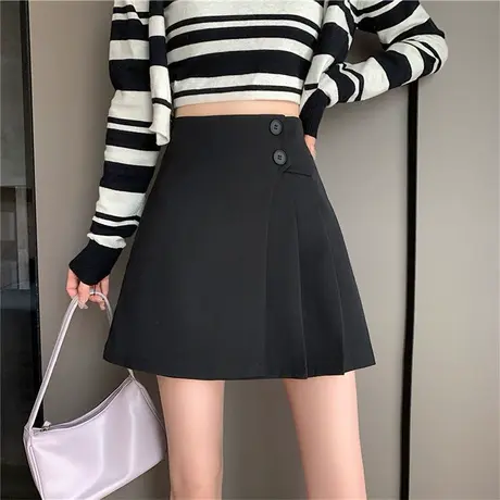 不规则黑色百褶裙半身裙女春秋高腰短裙2024新款包臀裙A字裙裙子图片