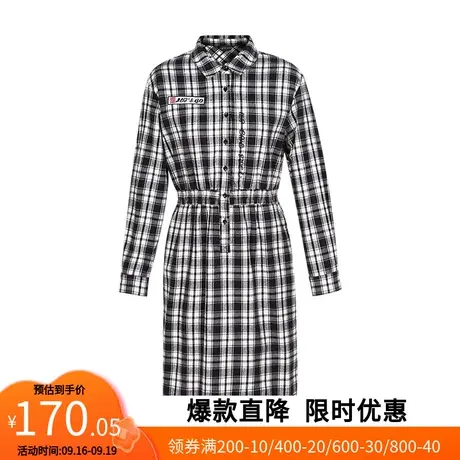 【艾格】2023春夏季新款连衣裙女格子松紧腰复古文艺打底衬衫裙子图片