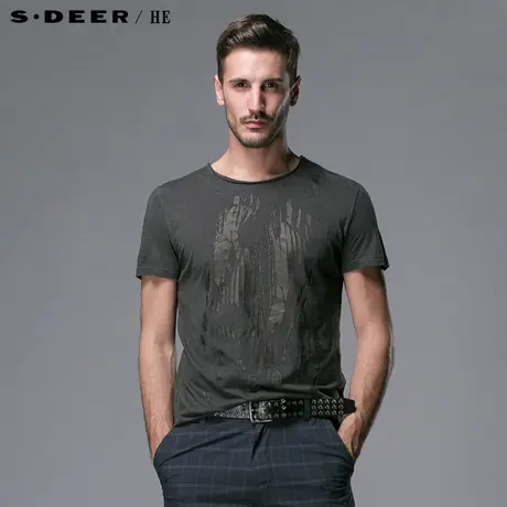 【新品】sdeerhe圣迪奥专柜正品男夏艺术感图案男士T恤衫3270103商品大图