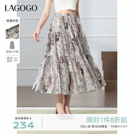 LAGOGO文艺复古风印花半身裙女拉谷谷2025年秋季新款波西米亚裙子图片