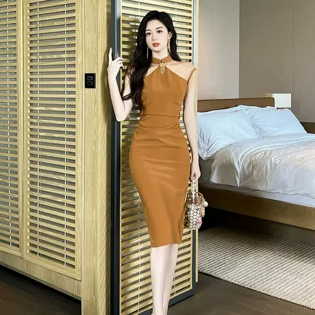 无袖流苏新中式立领连衣裙女优雅绝美女神范气质拼接包臀改良旗袍图片