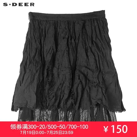sdeer圣迪奥女装时尚休闲抓皱磨破网纱短裙S17281330图片