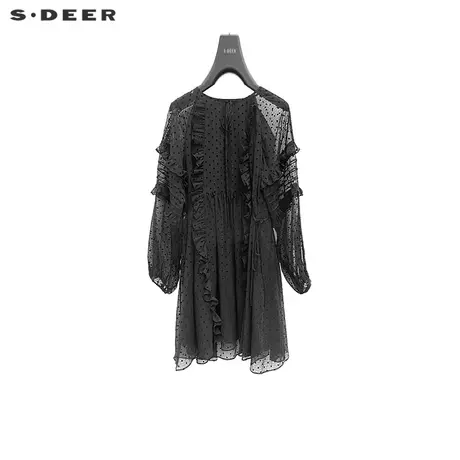 【直播间专属】sdeer圣迪奥女装圆领抽褶不规则连衣裙S221Z1293图片