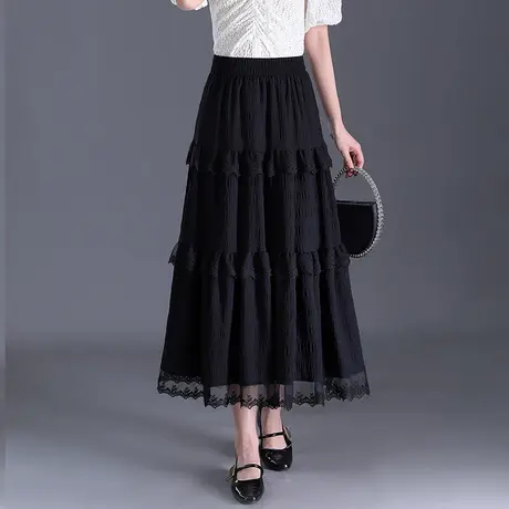 蕾丝花边蛋糕裙半身裙女2025春夏新款松紧高腰a字裙垂感显瘦长裙图片
