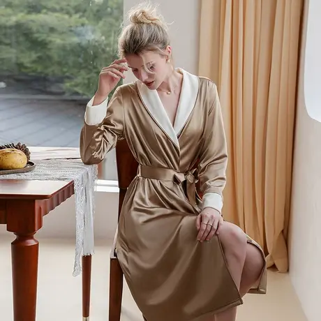 睡衣女秋冬法兰绒加厚加长款珊瑚绒睡袍冬季加绒保暖浴衣女士浴袍图片
