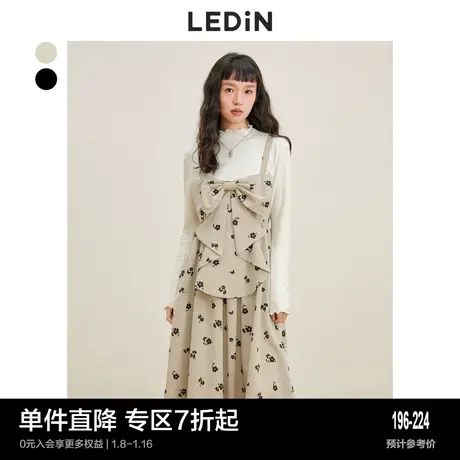 乐町蝴蝶结背带裙春季正反两穿温柔黑色奶咖吊带连衣裙图片