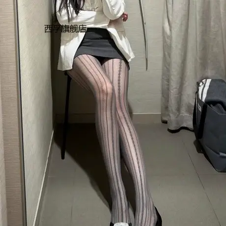 蕾丝丝袜复古菱格竖纹镂空辣妹灰色连裤袜子女夏季薄款图片