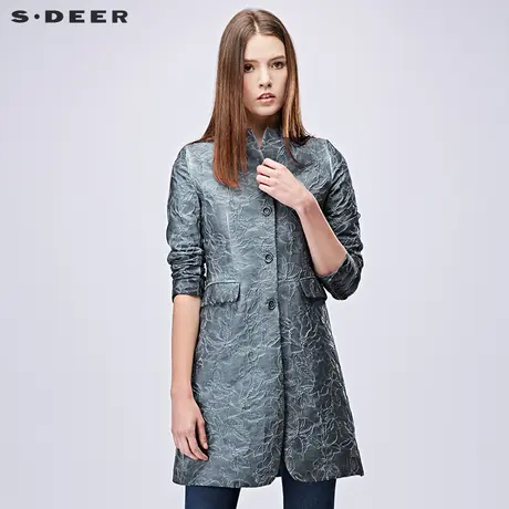sdeer圣迪奥女装2019春装深浅蓝调立体绣线长款风衣外套S17181802图片