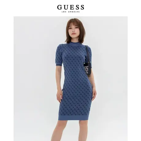 GUESS23新秋女士法式高级感印花圆领短袖针织连衣裙-W3YK39Z37K0图片