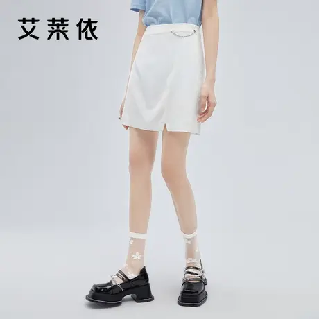 艾莱依夏季a字短款半身裙女新款高级感链条设计小众开叉裙子短裙图片