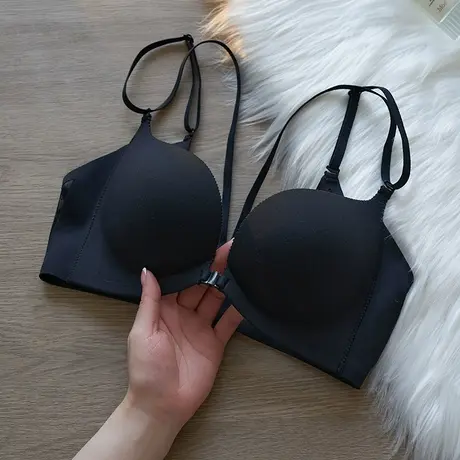 无痕内衣女前扣式小胸聚拢胸罩无钢圈上托收副乳网纱美背文胸套装图片