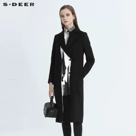 sdeer圣迪奥冬季西装领双排扣印花中长款毛呢大衣女S20481858图片