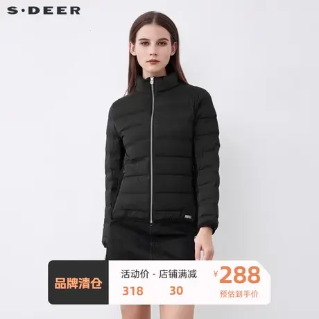 sdeer圣迪奥女装休闲高领撞色字母拼接短款羽绒服S21482449图片