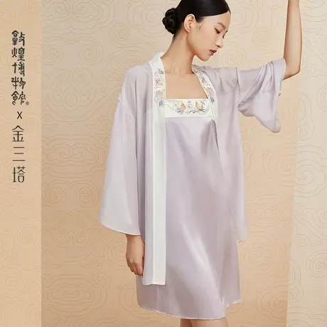 金三塔&敦煌 100%桑蚕丝女真丝新品刺绣绸缎睡袍晨袍中式汉寝衣图片