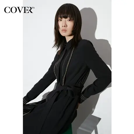 COVER春季打条工艺层风琴褶连衣裙图片