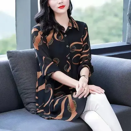 中年妈妈装衬衫新款春季女装衬衣印花大码宽松中长款春夏上衣防晒图片