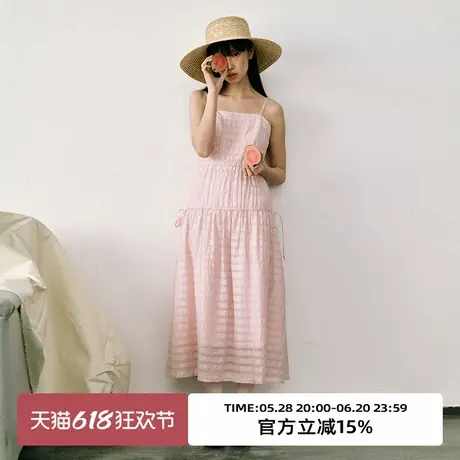 omont蛋挞家 气质收腰显瘦吊带连衣裙2025春季肌理感系带中长裙子图片
