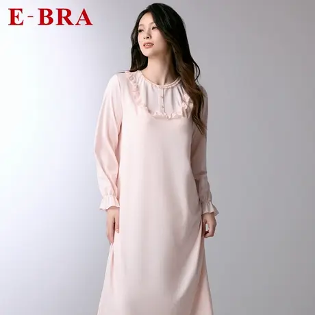 安莉芳官方奥莱E-BRA蕾丝边荷叶袖宽松春秋家居服睡衣长款睡裙女图片