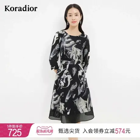 珂莱蒂尔连衣裙中长款七分袖收腰洋气显瘦裙子女新款图片