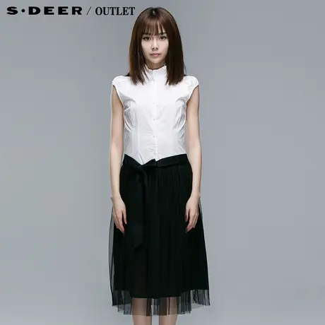 【品牌团】sdeer圣迪奥2014新款女装 夏黑白拼接连衣裙2281231图片