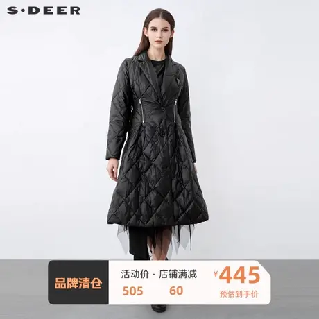 sdeer圣迪奥女装时尚西装领拉链拼接A字长款羽绒服S21482424图片