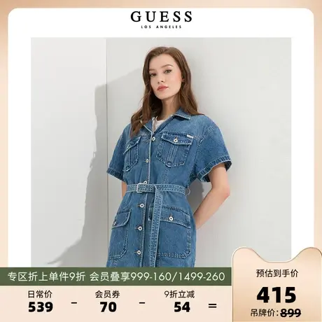 GUESS秋款女士腰带极简潮流时尚通勤收腰牛仔连衣裙Q2OK218105Z图片