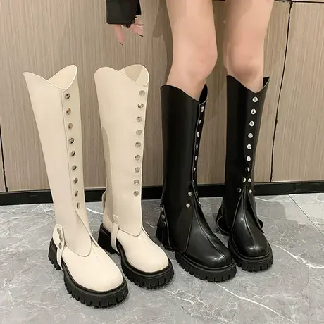 小众设计款烟筒靴女可拆卸两穿马丁靴松糕厚底短靴时尚百搭中筒靴商品大图