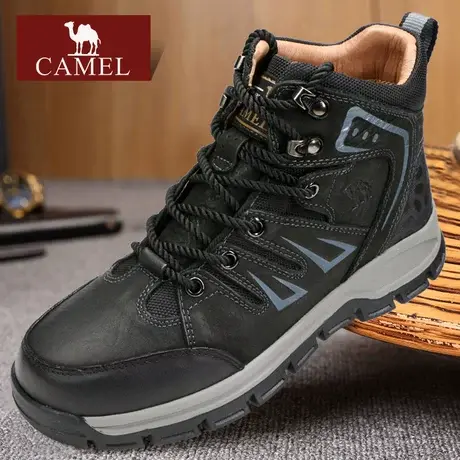 Camel/骆驼男鞋冬季款加绒加厚保暖真牛皮高帮爸爸户外靴休闲靴子图片