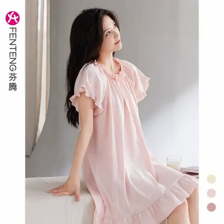 芬腾睡裙女款夏季纯棉法式气质连衣裙子短袖睡衣女生夏款性感短裙图片