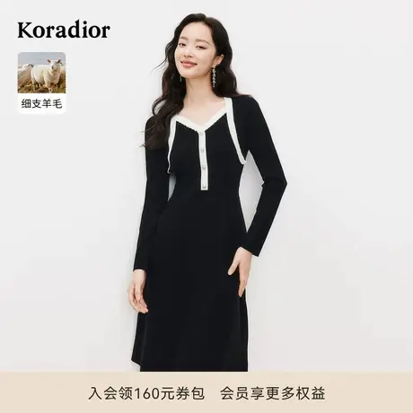 Koradior珂莱蒂尔2025春季新款细支羊毛通勤淑女修身V领连衣裙女图片
