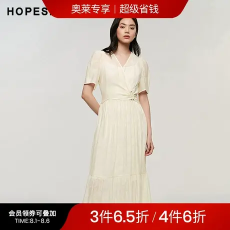红袖秋季新款女装法式收腰交叉V领套头连衣裙图片