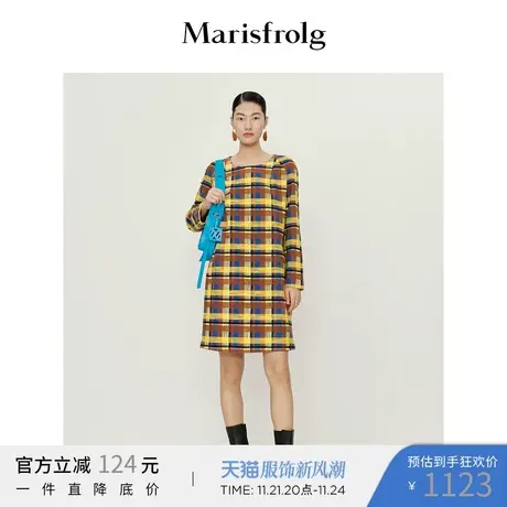 【商场同款】玛丝菲尔春季新款复古格纹长袖连衣裙图片