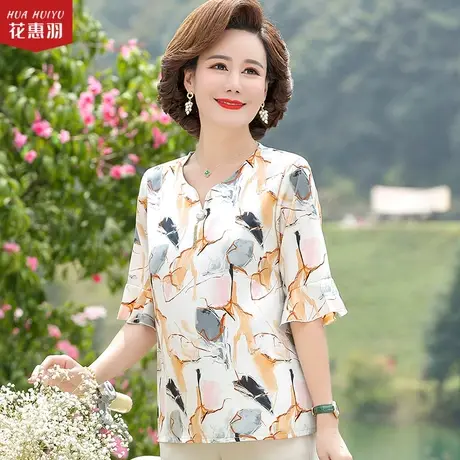 妈妈上衣服夏装中年洋气高贵小衫女夏季时尚新款雪纺衫短袖t恤衫图片