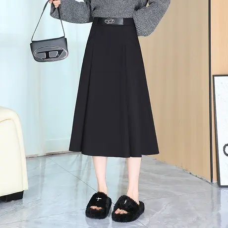 西装裙半身裙女秋冬2023新款高腰显瘦a字裙中长款通勤百褶伞裙子图片