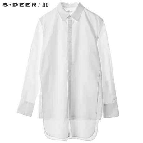 sdeerhe圣迪奥休闲时尚创意流畅剪裁设计暗门襟翻领上衣H16170502图片