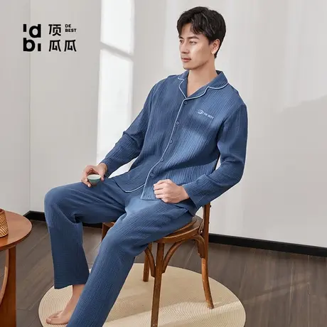 顶瓜瓜睡衣男2022年冬季新款纯棉家居服长裤双层纱布商品大图