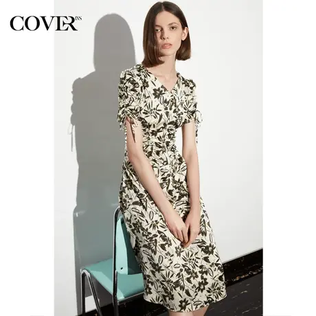 COVER夏季丝滑缎面印花抽绳连衣裙图片