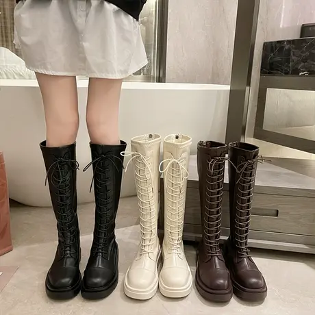 不过膝长靴女小个子2023年新款春秋显瘦厚底长筒瘦瘦靴高筒骑士靴图片