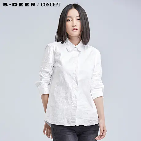 sdeer圣迪奥女装2018冬装新款轻柔纯白长袖衬衫S16480501图片