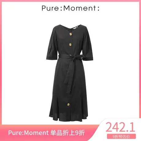 Pure:Moment:连衣裙法式通勤年夏季新款黑色v领长裙显瘦女裙图片